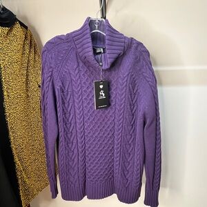 Alison Sheri Violet Purple Ribbed Cowl Neck Sweater NWT